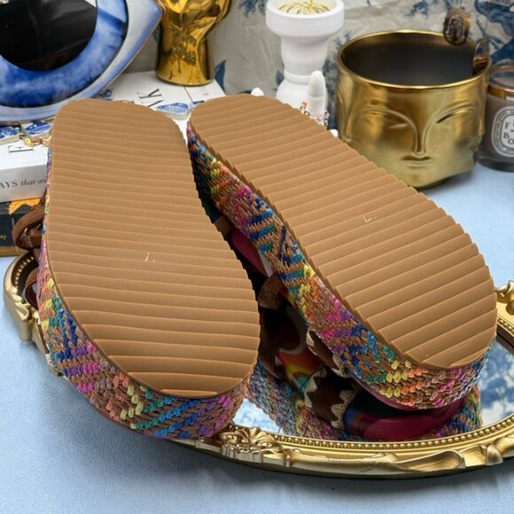 🆕 KURT GEIGER LONDON 🧿 NWOB Chelsea Flatform Sandal, Rainbow Raffia, Sz 37 US7 - Picture 16 of 16